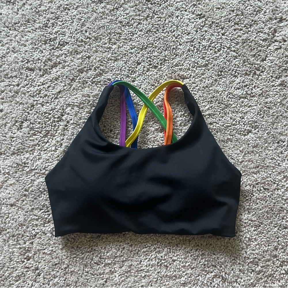 Senita Strappy Sports Bra - Black with rainbow straps